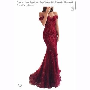 Crystal Lace Appliques Off Shoulder Mermaid Dress